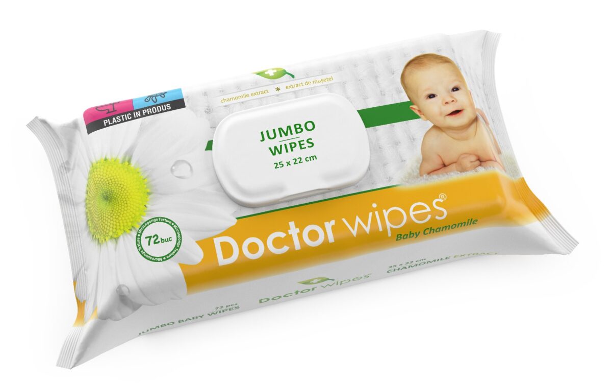 Dr. Wipes Jumbo servețele umede cu extract de Mușețel  72 pcs - imagine 1