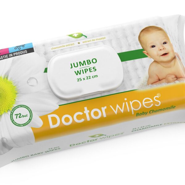 Dr. Wipes Jumbo servețele umede cu extract de Mușețel  72 pcs